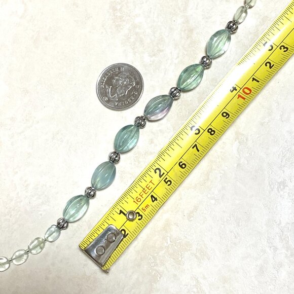 Genuine Teal Green Fluorite Beaded Necklace, Natural Gemstone Choker - Picture 10 of 13